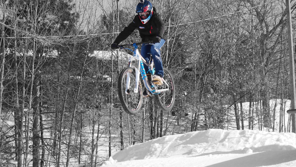 A photo I edited in GIMP, I think it turned out pretty nice. Only my bike and I are in color. You can see the original picture in the Mt. Holiday folder.