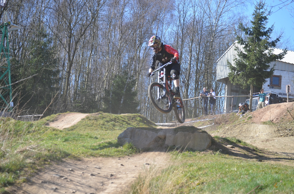 sunny day @ ferme libert bikepark . Riding my new bike :)