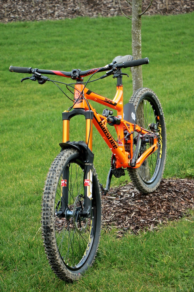 Banshee Rune V2, Large in limited edition orange. Set up as a mini-DH bike with Marzocchi 55CR forks and CCDBA CS shock.