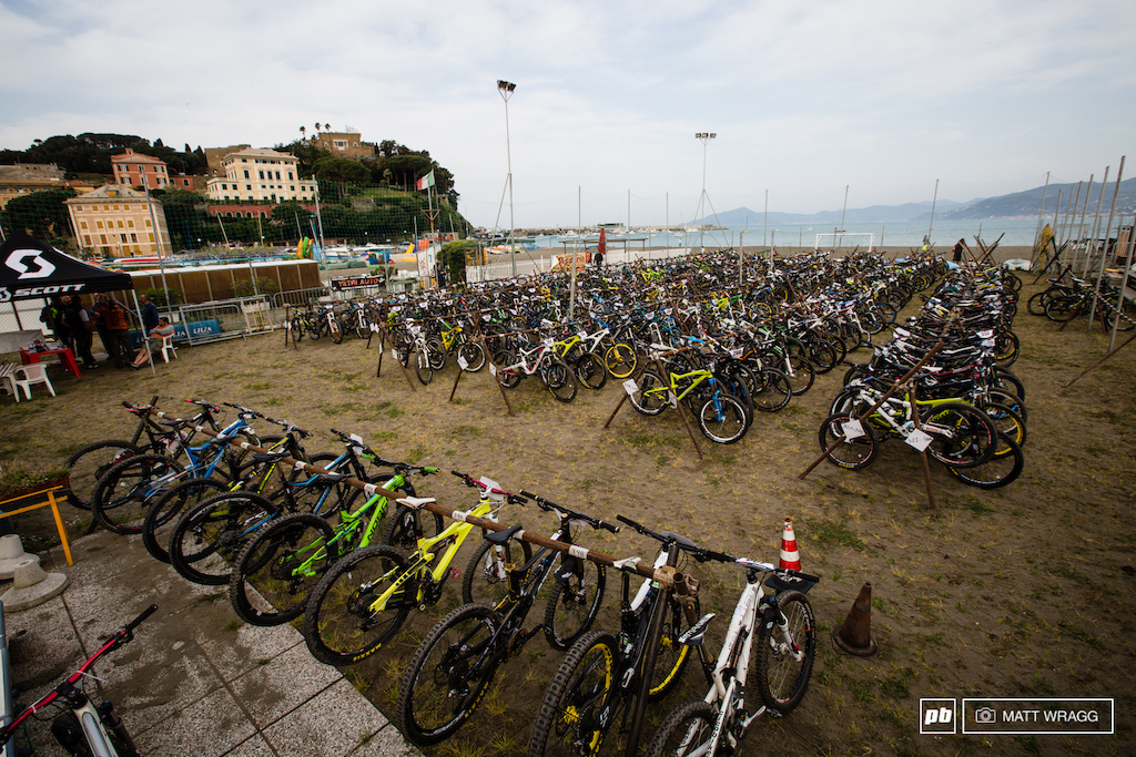 400 or so bikes ready for racing this morning.