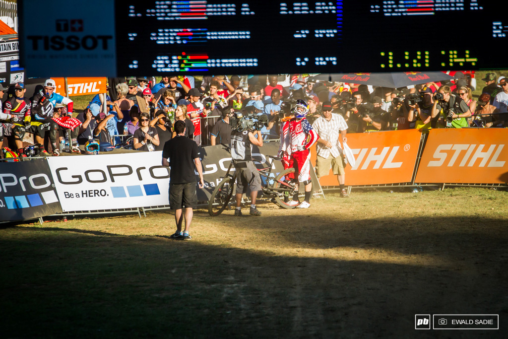 Aaron Gwin taking a second to take it all in.
