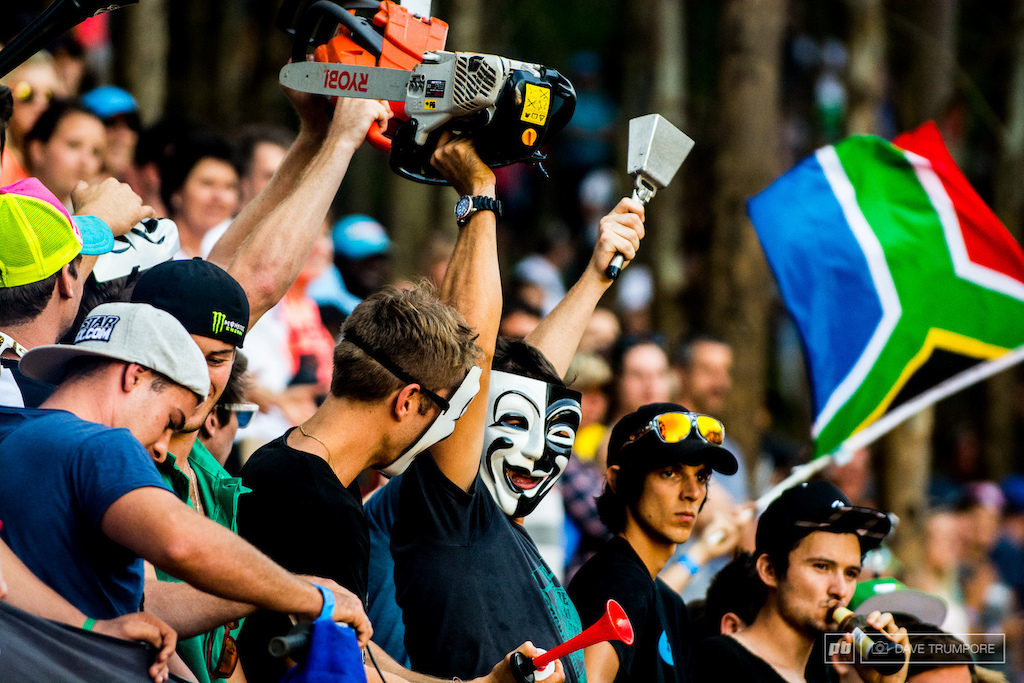 Huge crowds vuvuzelas chainsaws cowbells beers face masks beers and the South African flag. All the ingredients needed to make for a good party.