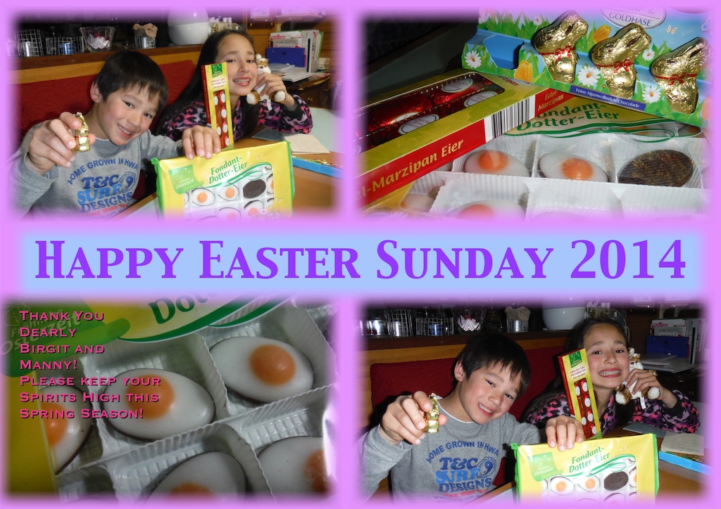 Thank you Very much for the special Easter Gifts for Sarah and Jax!
Manny Birgit we wish you lots of joy.
Happy Easter