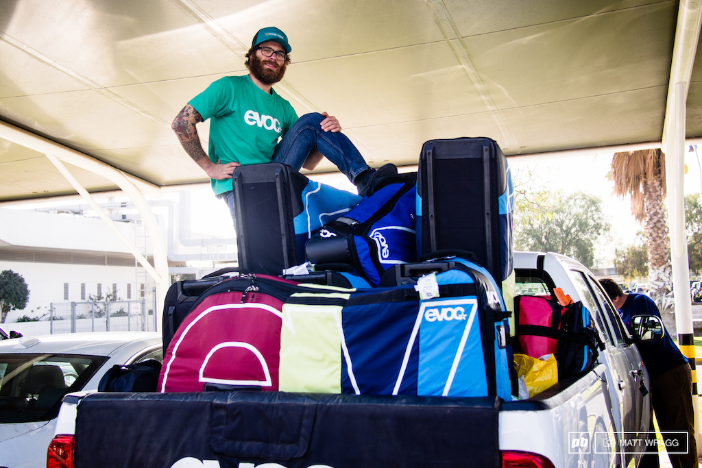 The only way to travel in Chile is by pickup truck, especially if you are travelling with bikes. Alex Luapto stands proud of his packing, fitting everything three racers and one photographer need for a fortnight into the back of a single pickup.