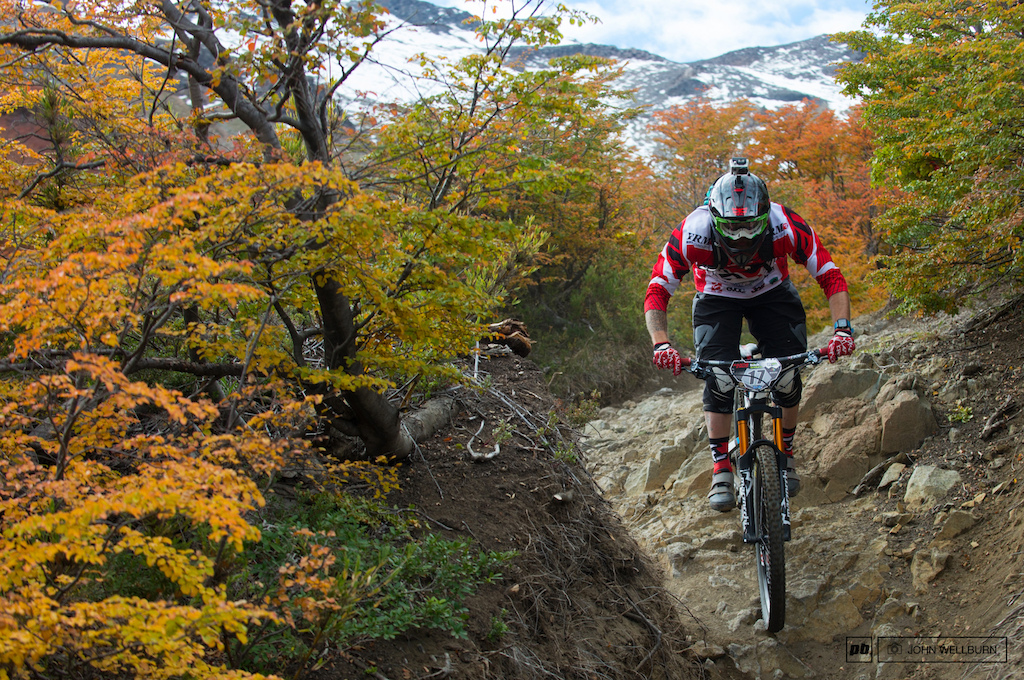 Alex Lupato in full charge over a rocky section of the trail that slowed down most riders today.