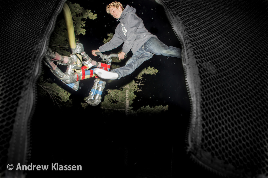 This is what you get when you combine a trampoline, a bike, a dirt jumper, and a photographer.