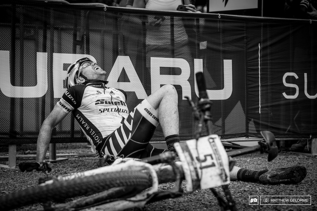 Nothing left in the tank. Aussie Andrew Blair hasn't raced on an international level in years. Some estimates put his last big race around Cairns, World Champs. He came across the line in the top thirty, spent, and happy at what he had accomplished.