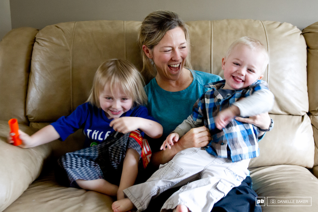 Aimee at home with her two boys.