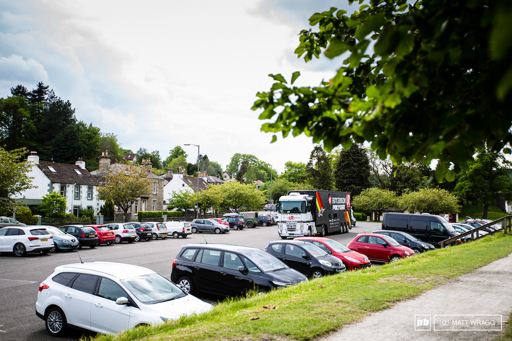The Hutchinson bus was the first to arrive in town and blended seamlessly into the surroundings.