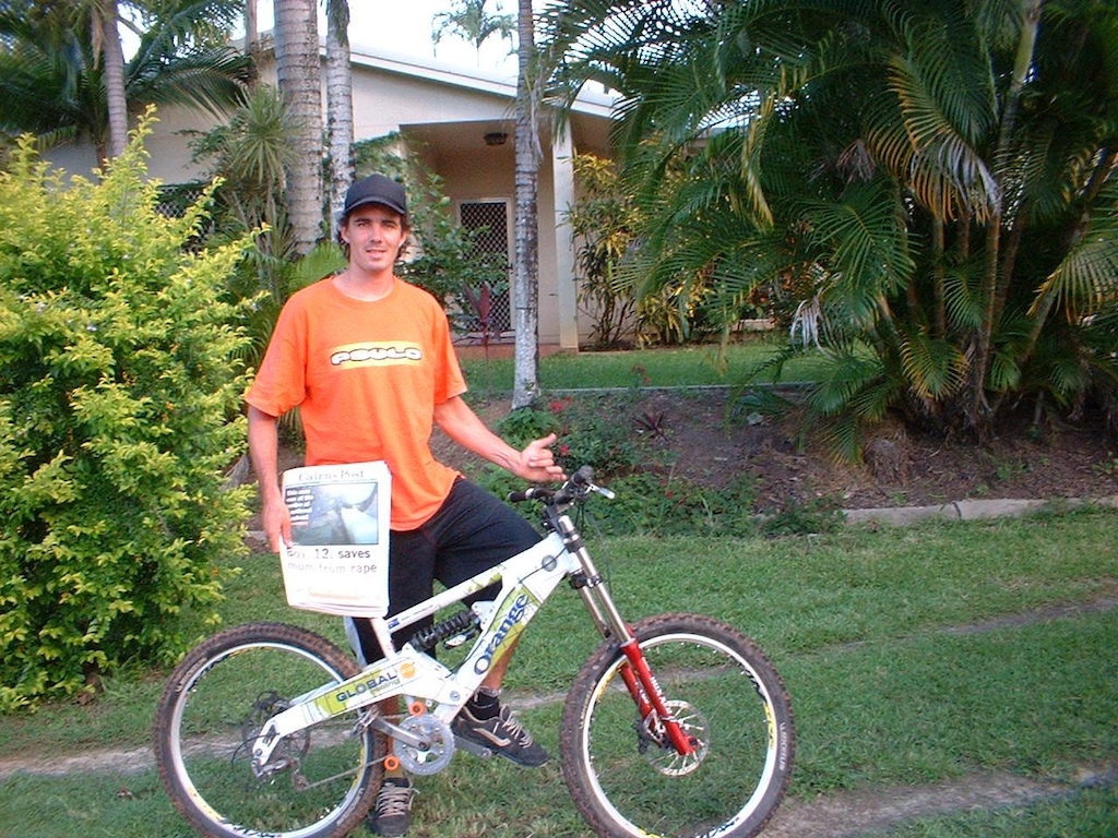 Orange Global rider Sean MaCarrol back in 2003, I think this bike may of got stolen and hence the newspaper.