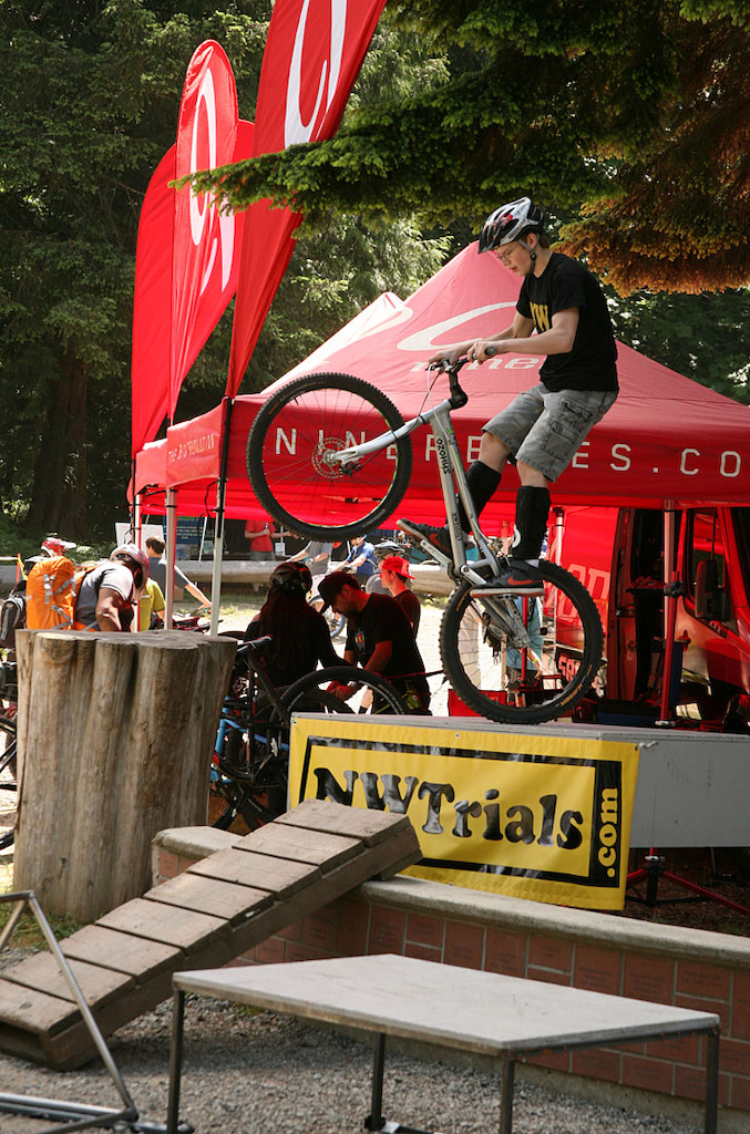 Trials rider showing off his moves at the Evergreen Mountain Bike Festival held June 7th, 2014. Photo by Thomas Dunkerley