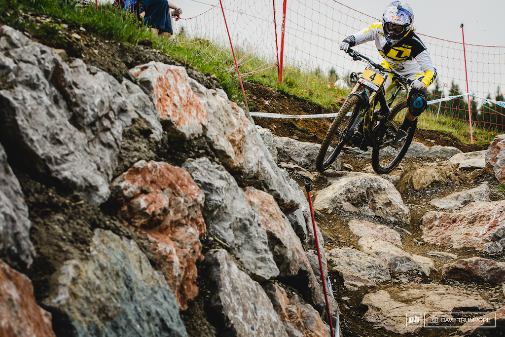 With riders dragging mud onto the the rocks, this new section of track caused quite a problems throughout the day.  Rachel Atherton on the other hand wasn't bothered one bit.