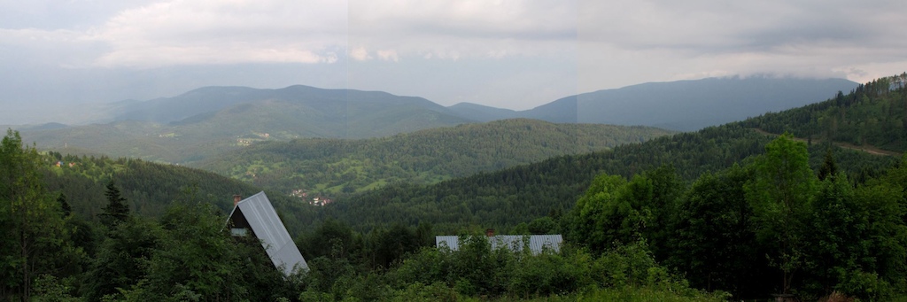 View from the mountain shelter Opaczne in Beskid Zywiecki, Poland.