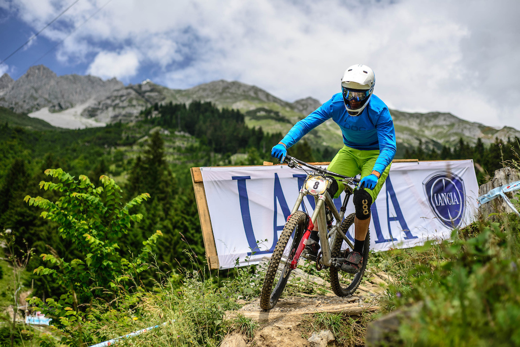 Benedikt Purner of AUT races down the 4.2km track on the Nordkette Singletrail Nordkette Downhill.Pro - Innsbruck Invitational in Innsbruck, Austria, on July 19th 2013. Free image for editorial usage only: Photo by Felix Schueller