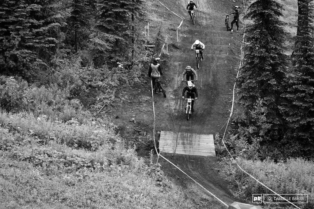 The whoops section at the bottom of the course was cause often more awkward and scary than it was fast for the racers.