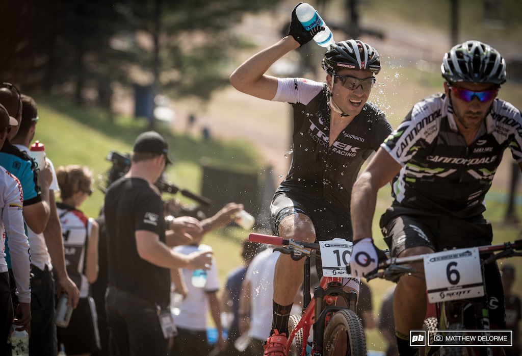 Sergio Mantecon tries to cool down in the hot temps before hammering up the climb.