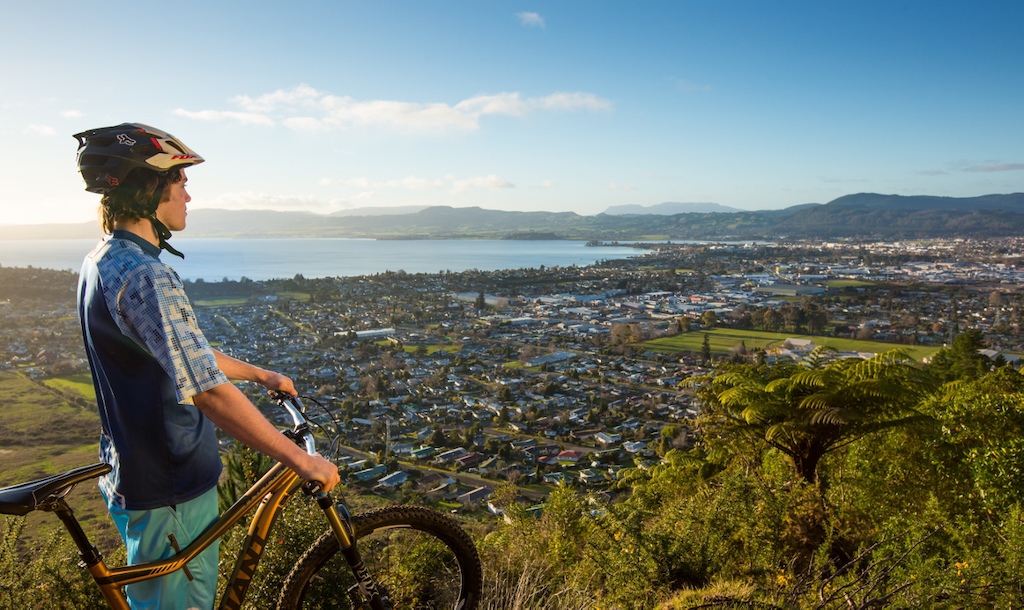 Views across Lake Rotorua from the top of the Skyline Bike Park trails.