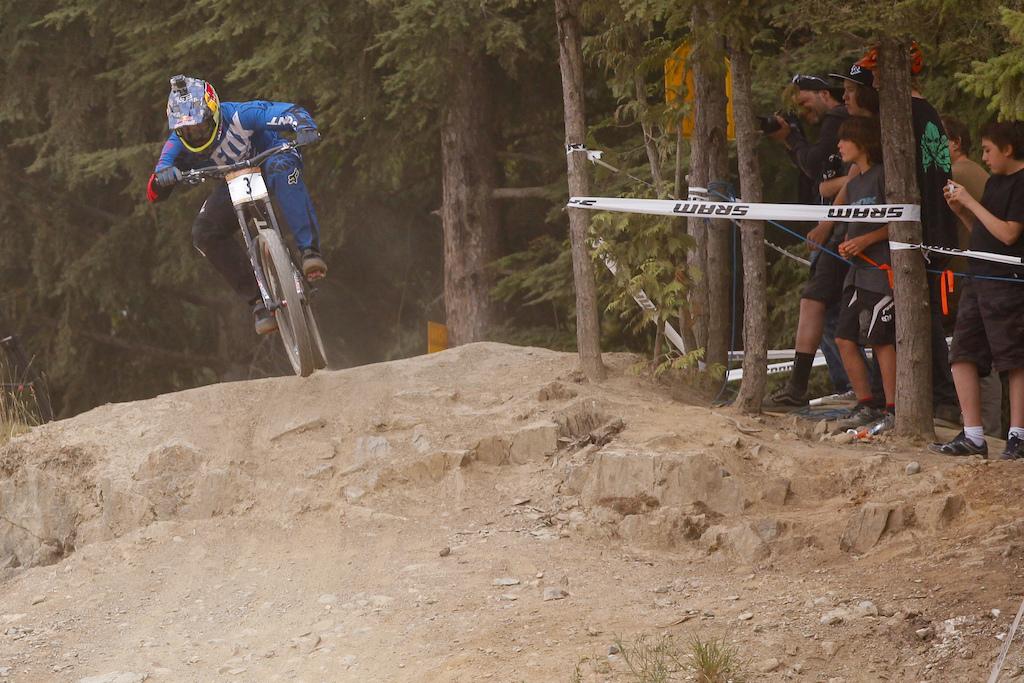 Marcelo Gutierrez, #3, riding for the Giant Factory Team, coming in hot off the GLC drop.