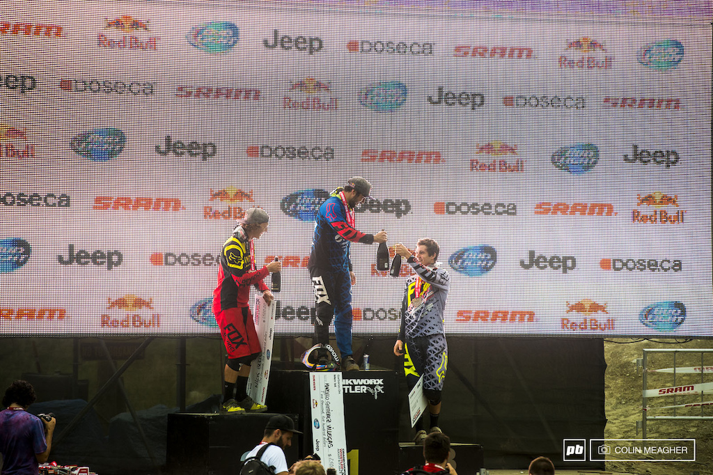 Nick Beer (2), Marcelo Guitierrez (1), and Mark Wallace (3) getting some bubbly.