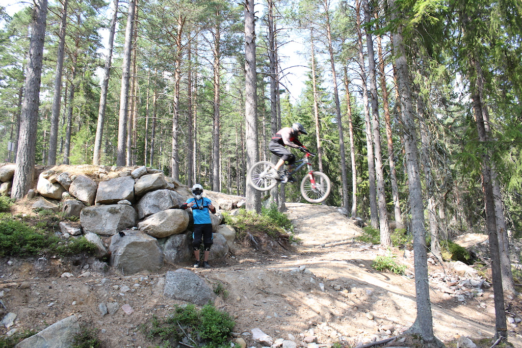 Lite För Liten trails first drop. Arto for scale. Photo 2/2. Summer 2014 trip to Sweden - Åre and Järvsö. Photo by Taneli I