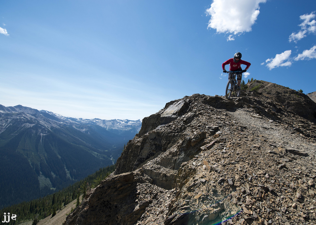Riding an exposed ridge line in Golden, BC
