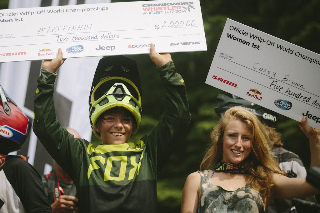Finn Isles and Casey Brown at the Official Whip off Worlds, Crankworx 2014, Whistler, British Columbia, Canada
