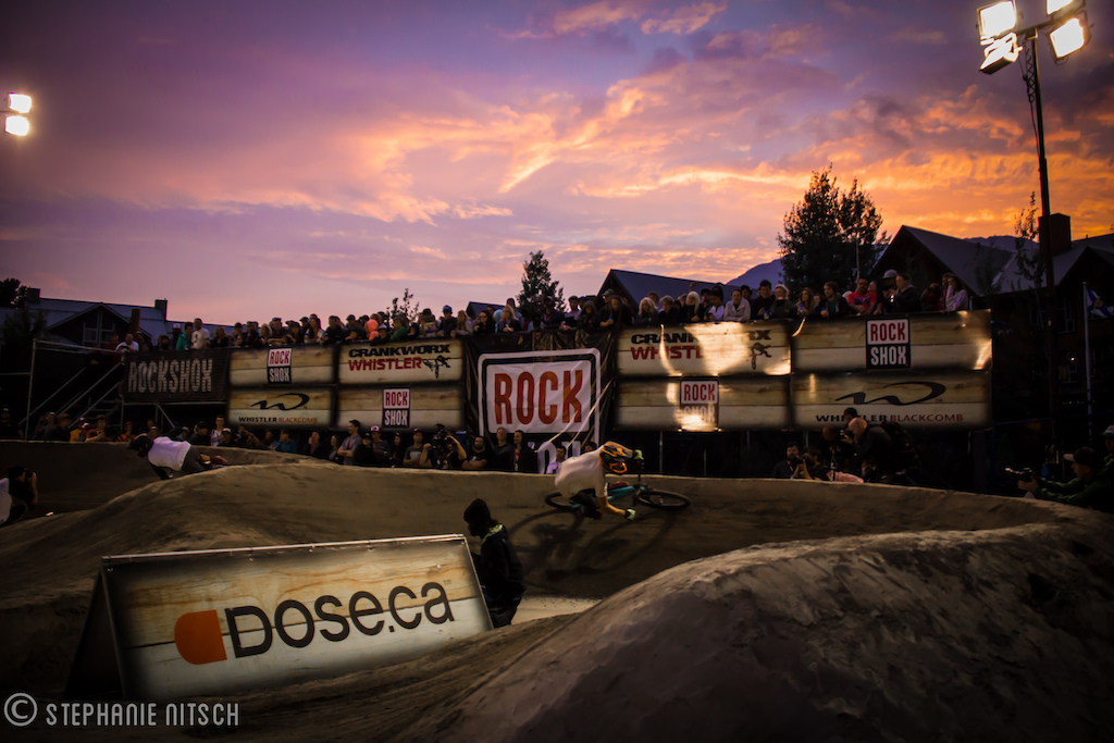 Sunset blowin' up the sky before a torrential rain and lightning storm dumped down on the Village // 2014 Crankworx Ultimate Pump Track Challenge