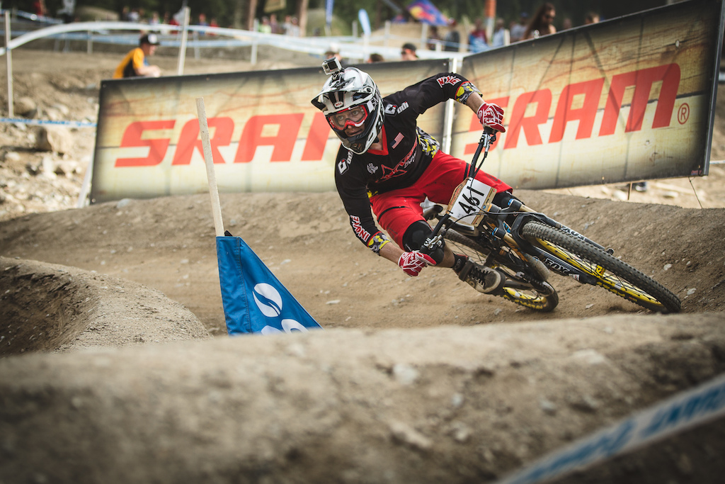 Bruce Klein races to a 4th place finish in Junior Men Dual Slalom at Crankworx 2014.