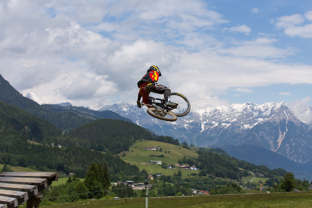 Sending the Kicker out of the big Wallride in Leogang