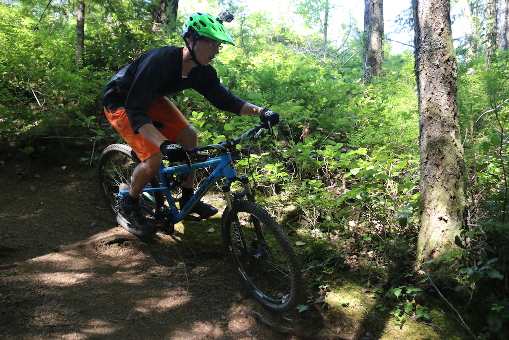 The Bears Bait Trail is an easy trail and perfect as a warmup before scending the black diamond trails. The trail is flowy but doesn't have crazy jumps or berms. It's perfect for trail riders and for beginner riders.