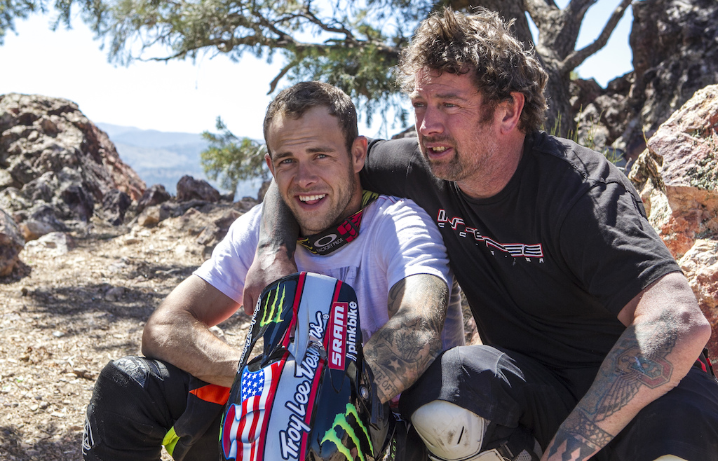 Cam Zink and Shaun Palmer chillin' in between shoots as Cam shows the Palm the ropes. Image by Chainsaw Productions.
