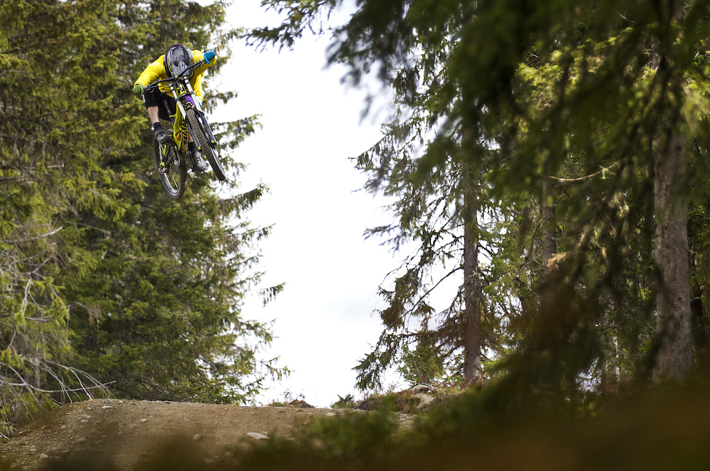 First kicker in "Rollercoaster" at Hafjell Bike Park, Norway. Boost friendly galore. Photo by Johan Gustavsson.