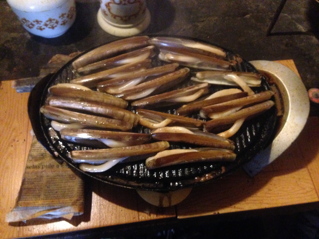 razor clams... if you are looking disgusted you are probably too dumb or to stupid to realize how tasty seafood is.
