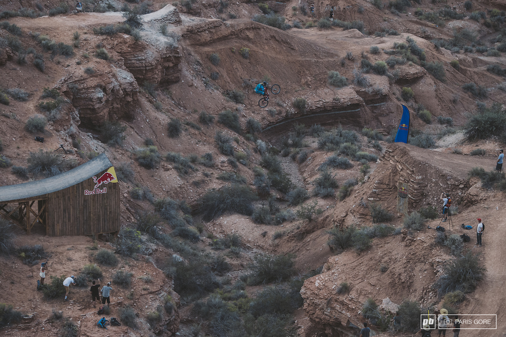 Kelly McGarry sending the canyon gap over 100 feet.