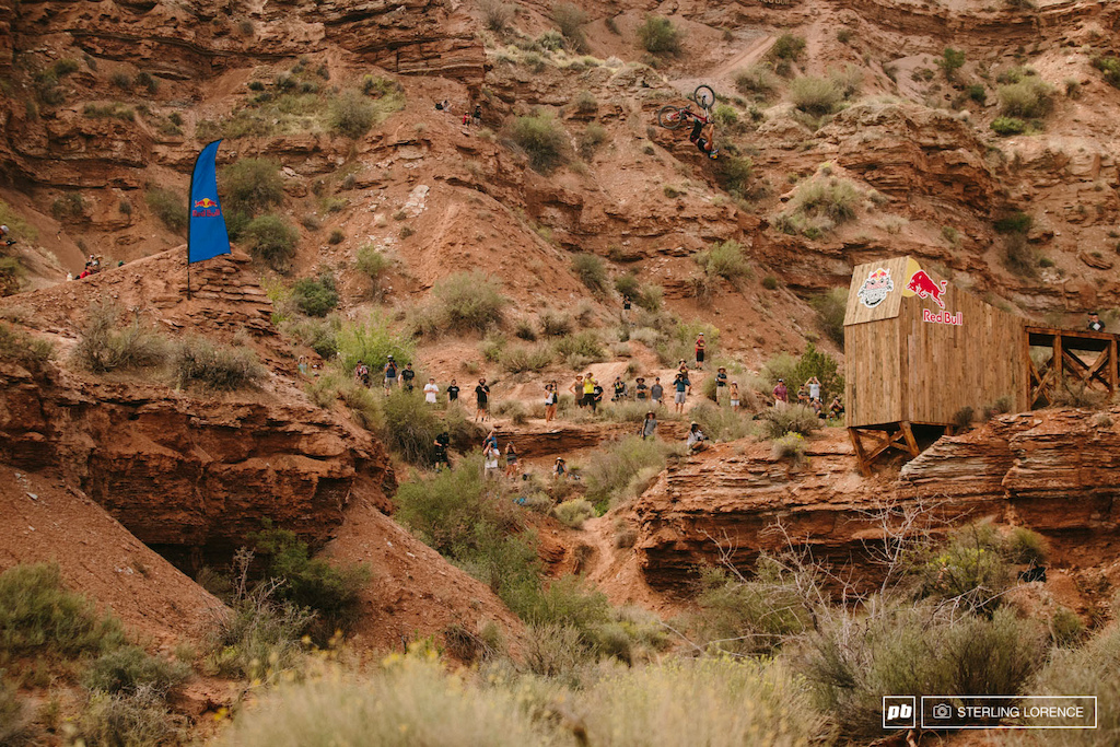 Szymon Godziek backflips the 70 foot canyon at RedBull Rampage 2014.