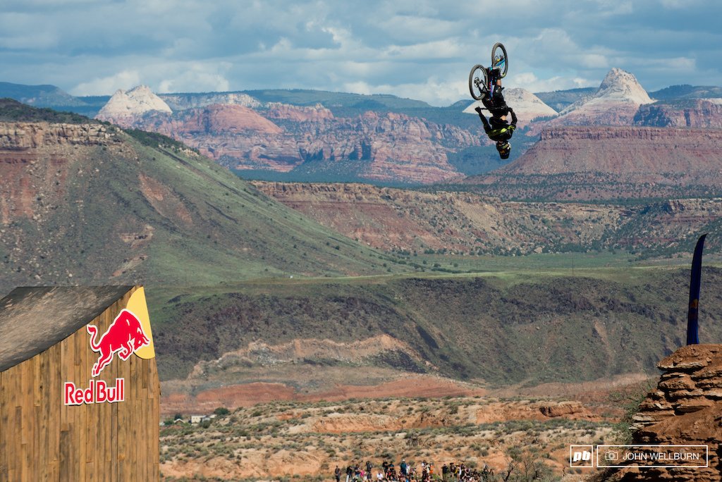 There were a few back flips in a row over the canyon gap today.  Louis Reboul with a lofty one!