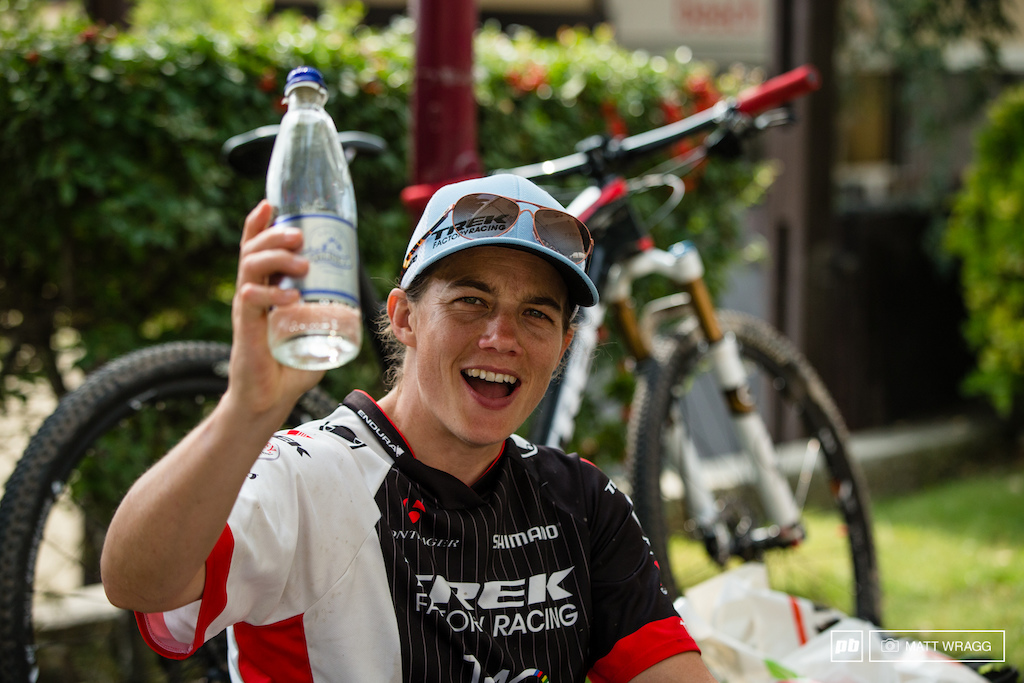 I was sent to look for photos of beer and celebration. Tracy Moseley was getting loose with the mineral water clearly saving herself for the podium where she necked her bottle of champagne.