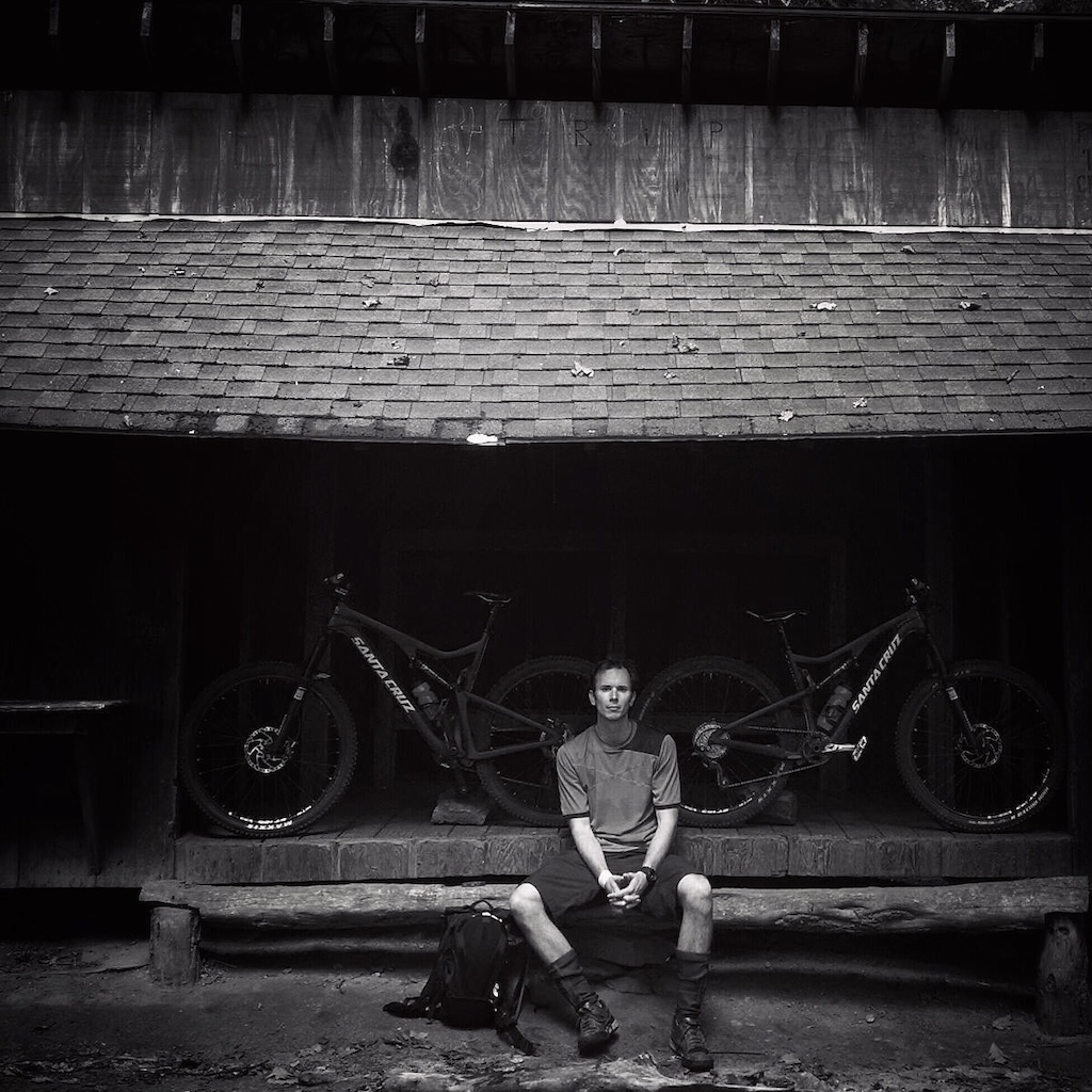 Reflecting on the 3,000 ft. climb at the old hike shelter at the top of Black Mtn in Pisgah.  Nothing better than adventuring on the two wheeled steed!  Get out and get lost in the woods!