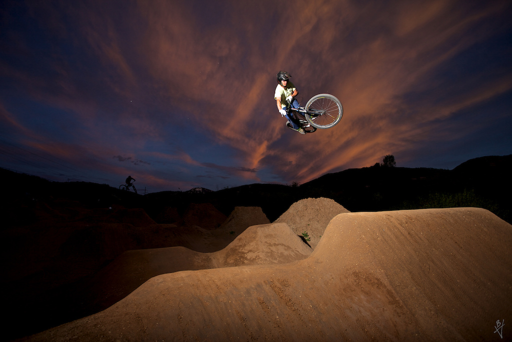 Nick Van Dine during an early summer sunset session at the Park City Dirt Jumps