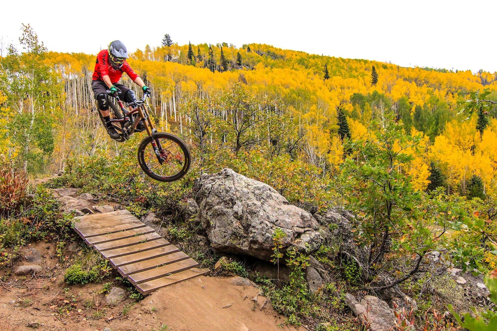 Golden Aspen session on Rawhide during closing weekend at the Steamboat Bike Park. 
Trey Clay