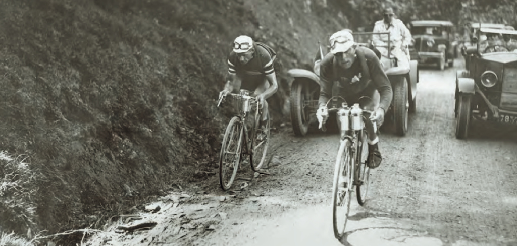 Learco Guerra and Alfredo Binda,
1930 Tour de France...
Climbing the Col d’Aubisque, stage 9...IMAGES FROM CYCLING’S GLORY DAYS, GOGGLES &amp; DUST.  Goggles &amp; Dust is authored by Shelly and Brett Horton.  Photo Credit @ HortonCollection.com