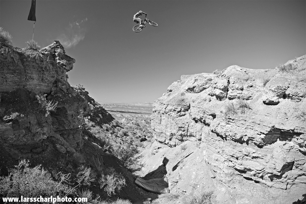 Brendan on his self built canyon gap... one of the most interesting looking jumps in Rampage history for sure!!