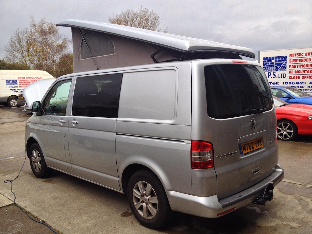 Elevating roof fitted by Creative Campers Ltd (Middlesbrough) to a VW T5. Based in the North East