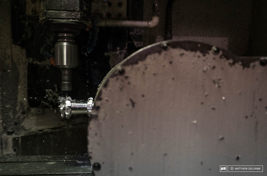Next spoke mount posts are milled out in a five axis milling machine.