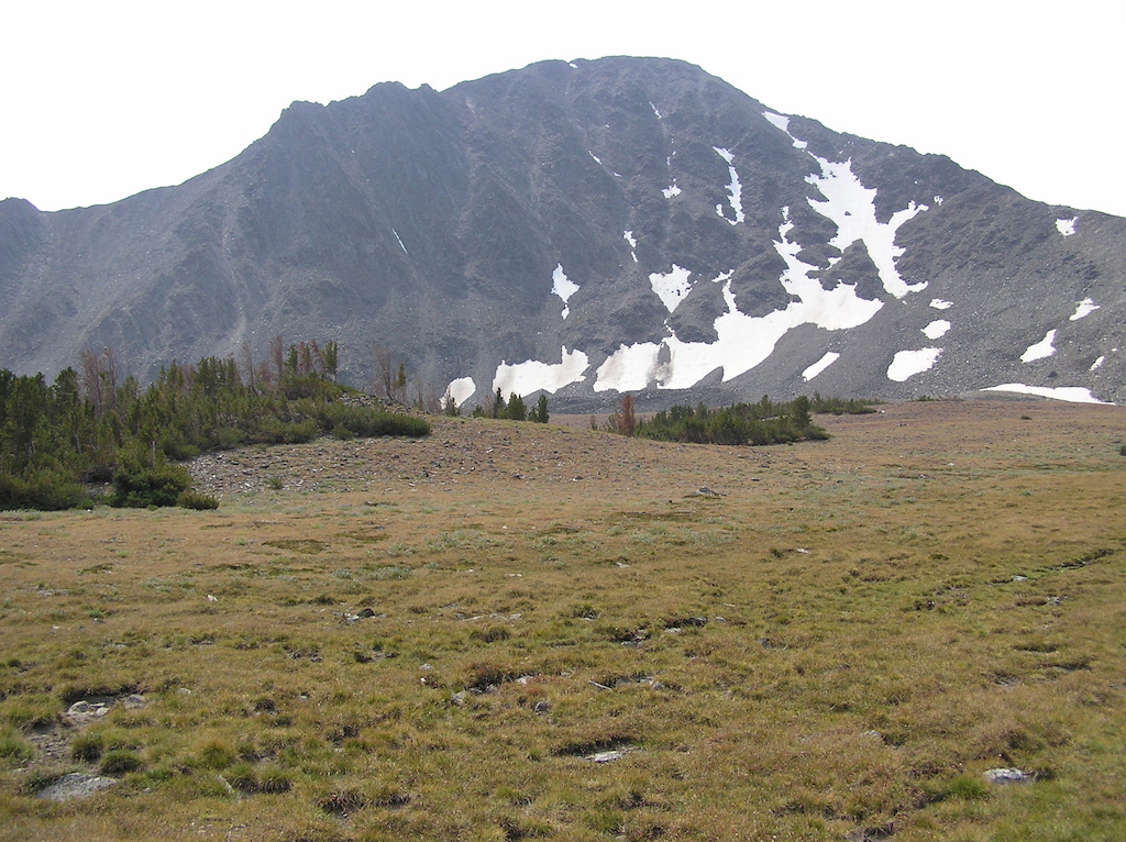 LEM Peak (10,985') just south of the trail.  The trail goes through the wet meadow to the saddle on the right of LEM Peak.