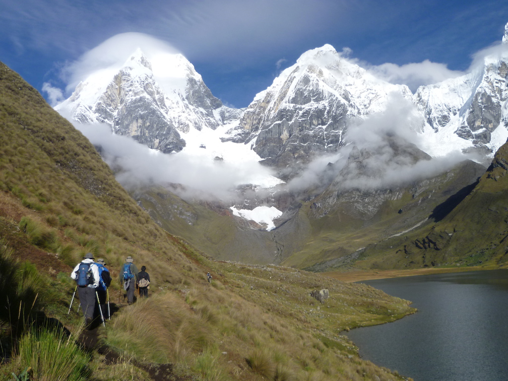 Huayhuash TRekking Peru is one of the most beautiful trekking with high passes over 4,700m. beautiful mountain peaks cristal wáter lakes the best season is from may to september 
more info www.peruvianmountains.co9m