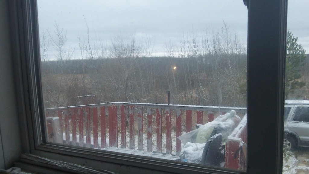 my back yard in saddle lake   alberta  got some snow