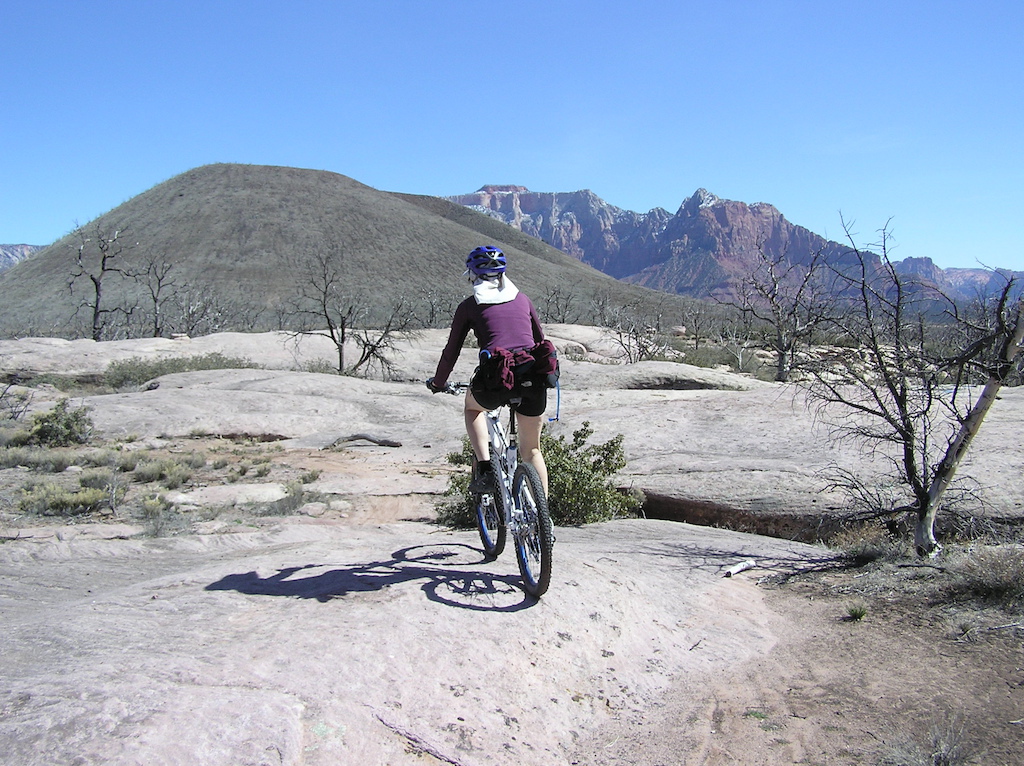Riding toward Crater Hill in Zion National Park.  No riding allowed in the Park.
