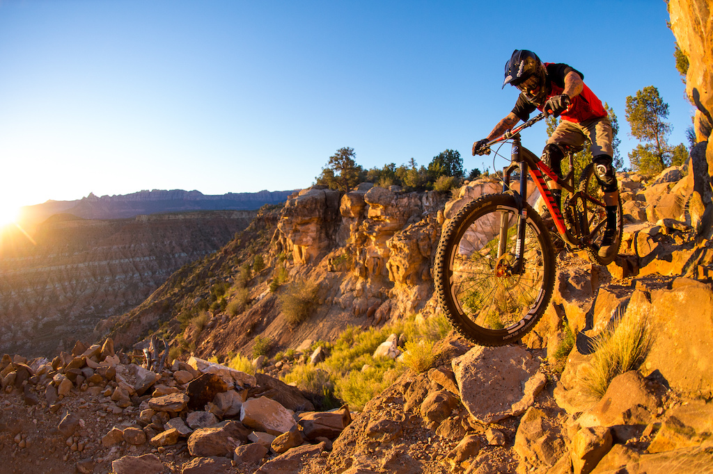 Nate Adams rides the Niner Bikes WFO9 on the Grafton Mesa Trail near Rockville, Utah