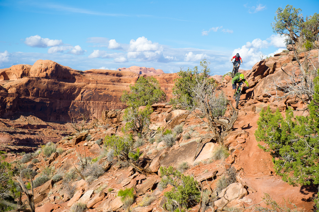 Kyle Mears and Tyson Swasee ride Niner RIP 9 bikes on the Captain Ahab trail in Moab, Utah